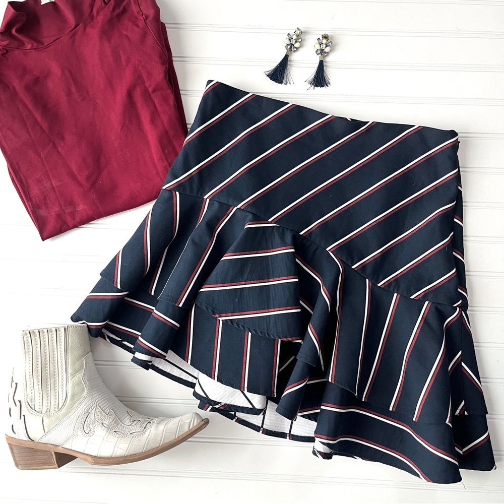 Express Pinstripe Flounce Skirt | size 8
